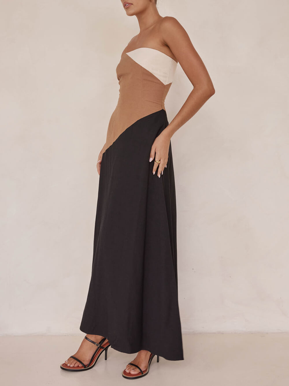 Asymmetrical Color-Blocked Maxi Dress