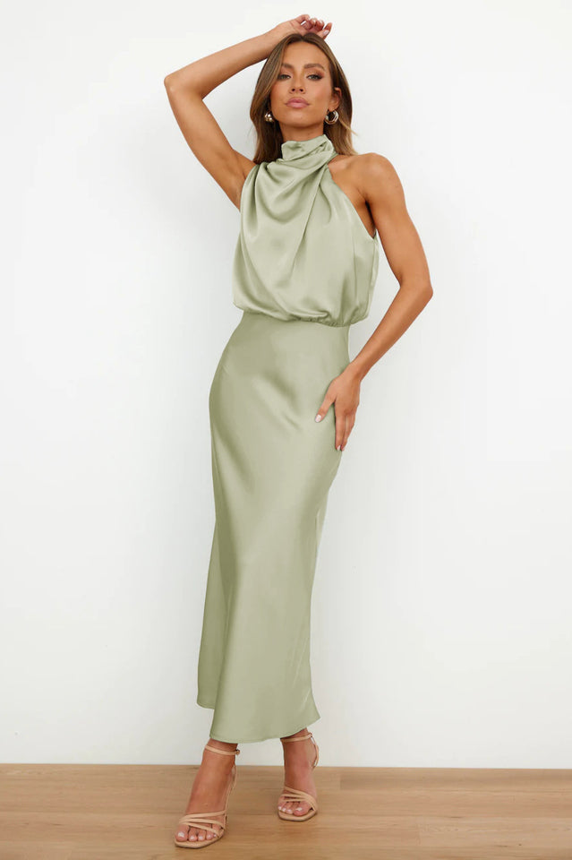 Halter Sleeveless Satin Bridesmaid Dress