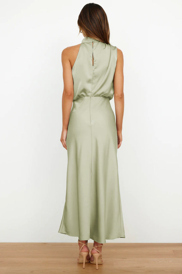 Halter Sleeveless Satin Bridesmaid Dress