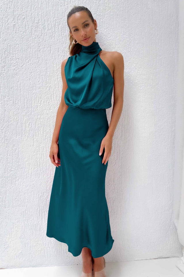 Halter Sleeveless Satin Bridesmaid Dress