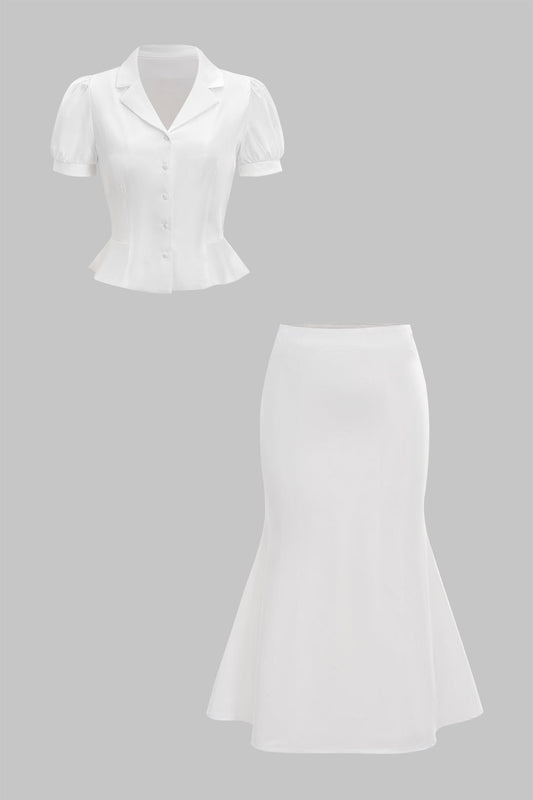 Satin Button Shirt And Skirt Set