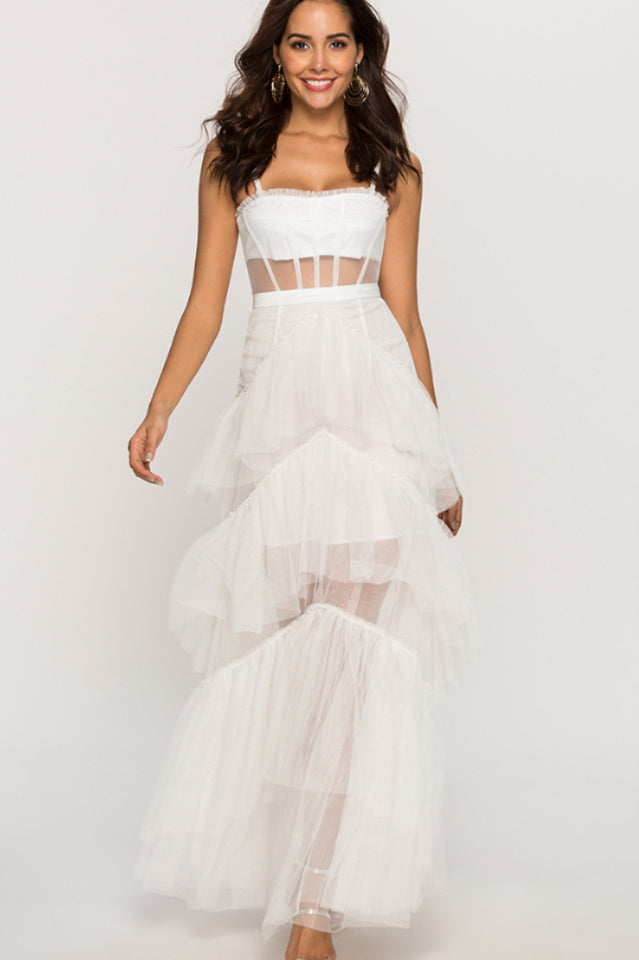 Jasmine Long Spaghetti Strap Mesh Corset Gown