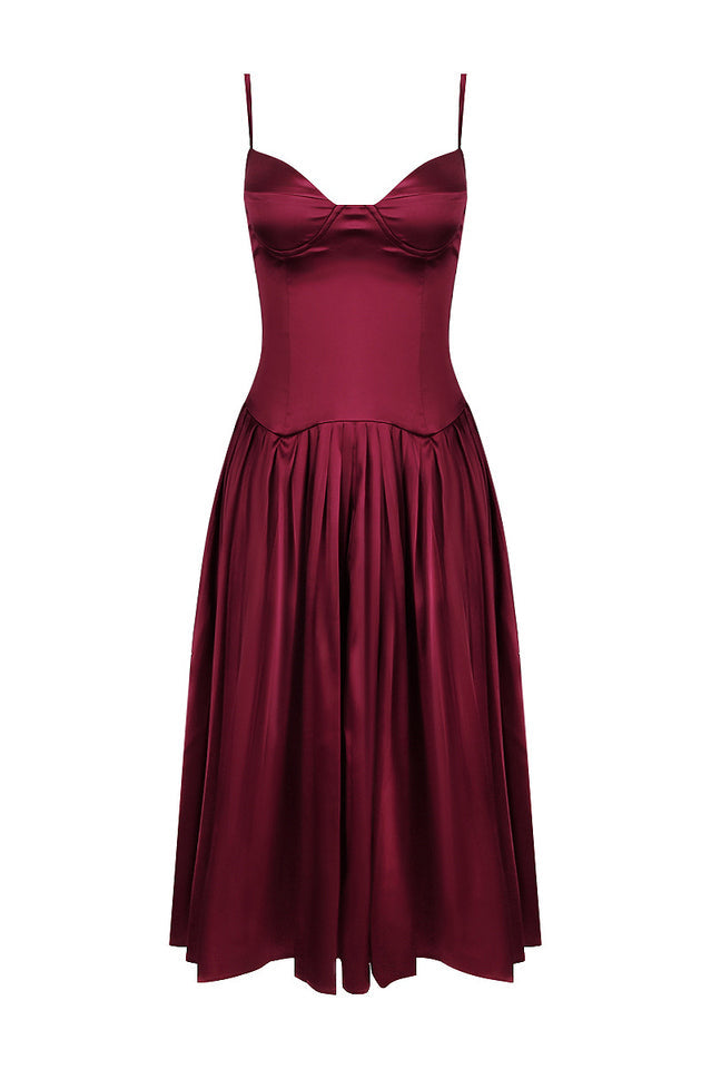 Beau Burgundy Pleated Midi Dress