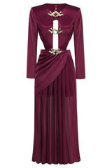 Buckle Detailed Draped Maxi Dress