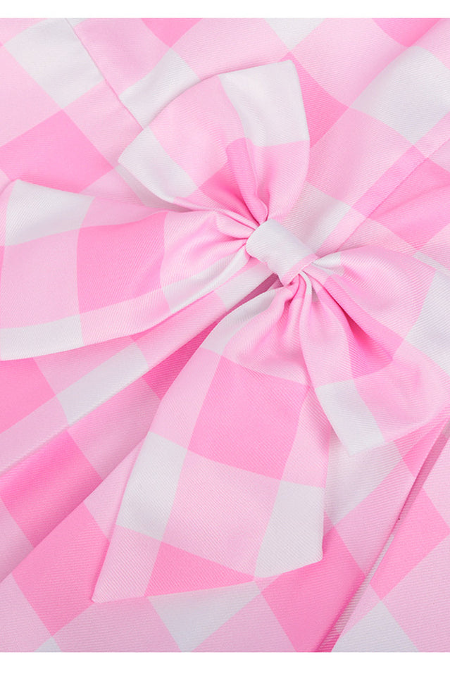 Barbie Movie Margot Pink Plaid Check Dress