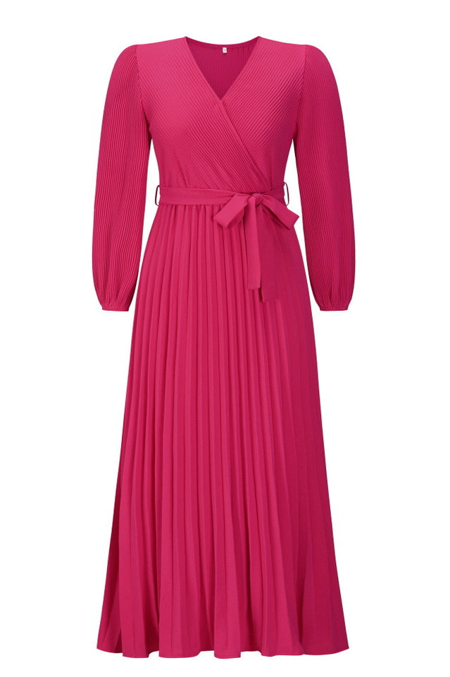 V Neck Swing Pleated Dress