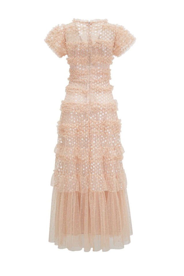 Sequin Layered Ruffle Tulle Maxi Dress