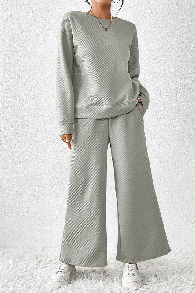 Textured Long Sleeve Top & Pants Set