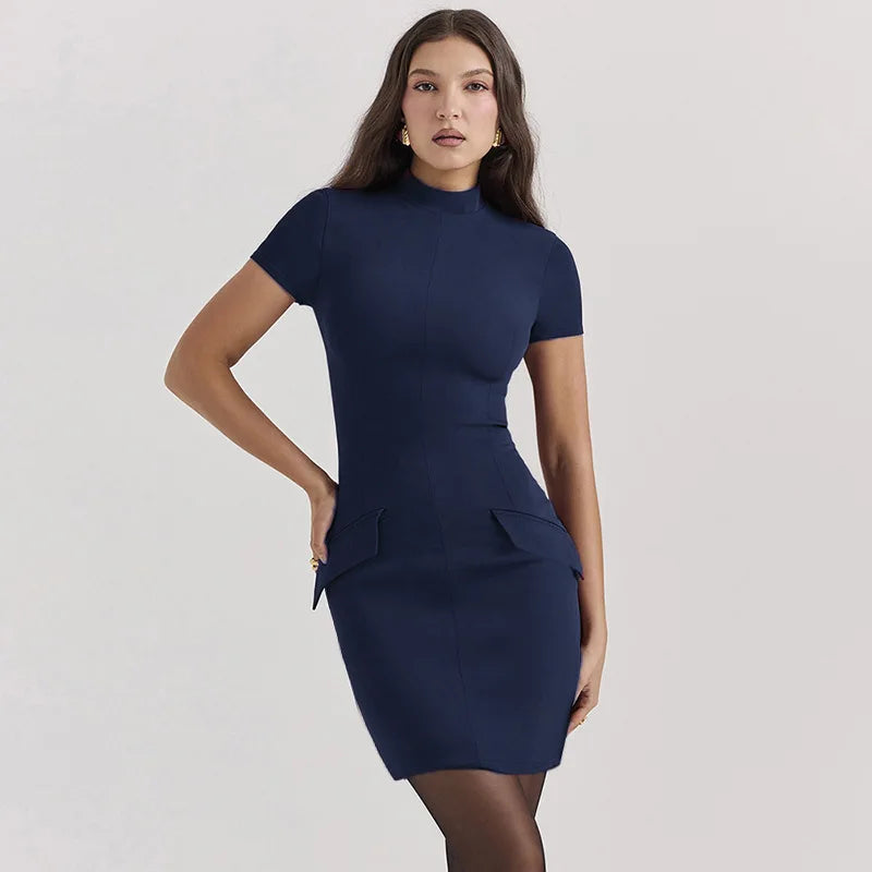 Manon - Short Sleeve Turtle Neck Bodycon Dress