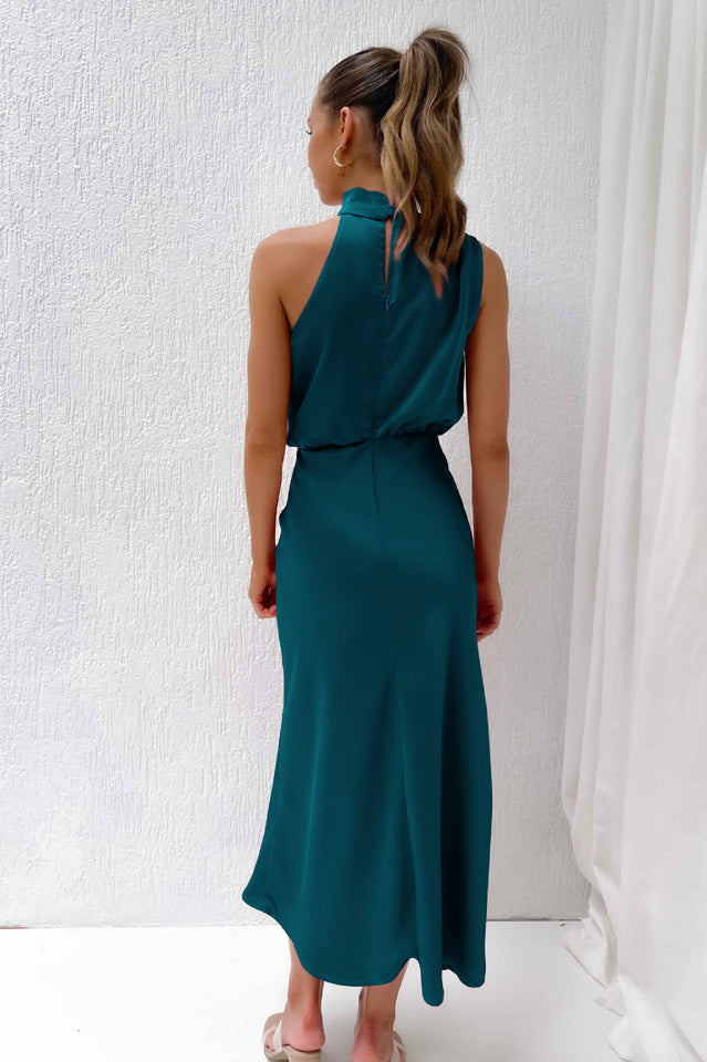 Halter Sleeveless Satin Bridesmaid Dress