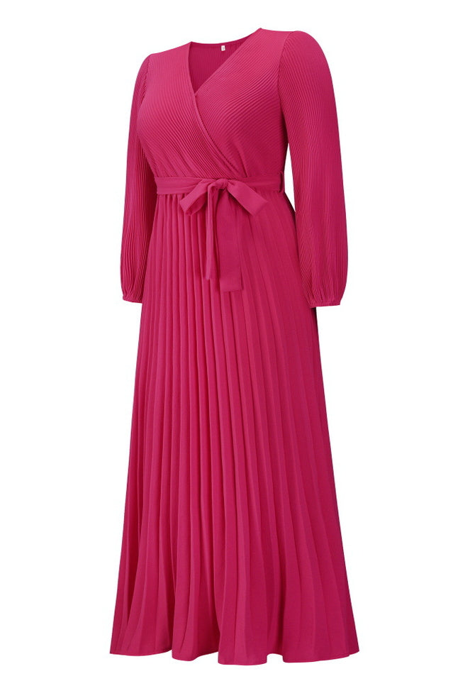 V Neck Swing Pleated Dress