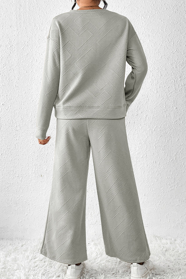 Textured Long Sleeve Top & Pants Set