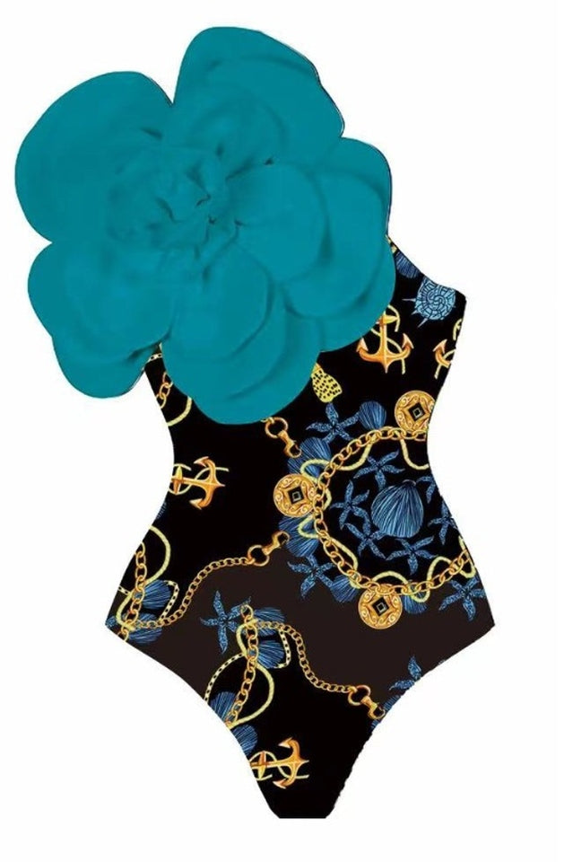 3D Flower One Piece Swimsuit & Skirt Set