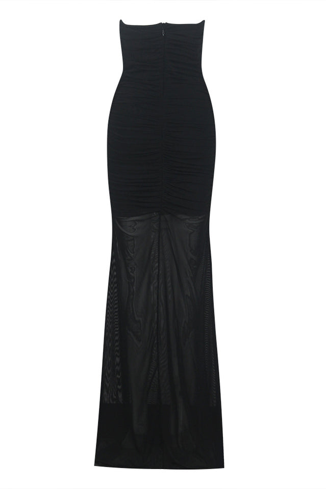 Strapless Plunge Maxi Black Dress