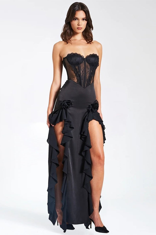 Talia Satin Lace Corset Maxi Dress