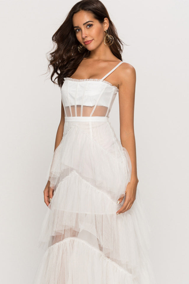 Jasmine Long Spaghetti Strap Mesh Corset Gown