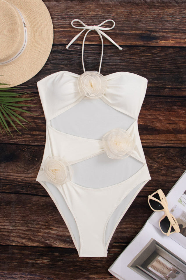 Flower Decoration One Piece Swimsuit