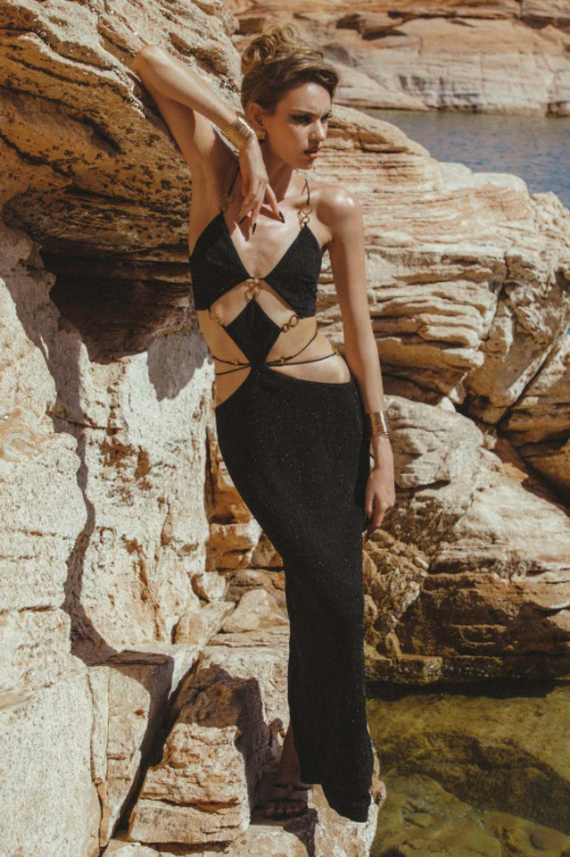 Melina Sexy Halter Wine Dress