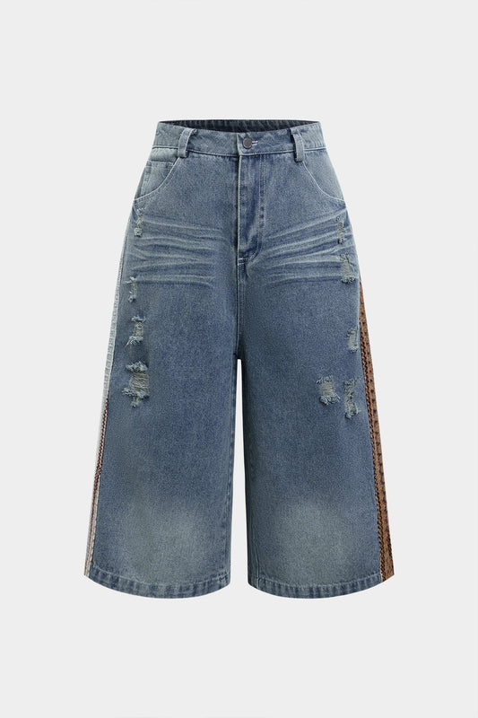 Denim Ripped Patchwork Shorts