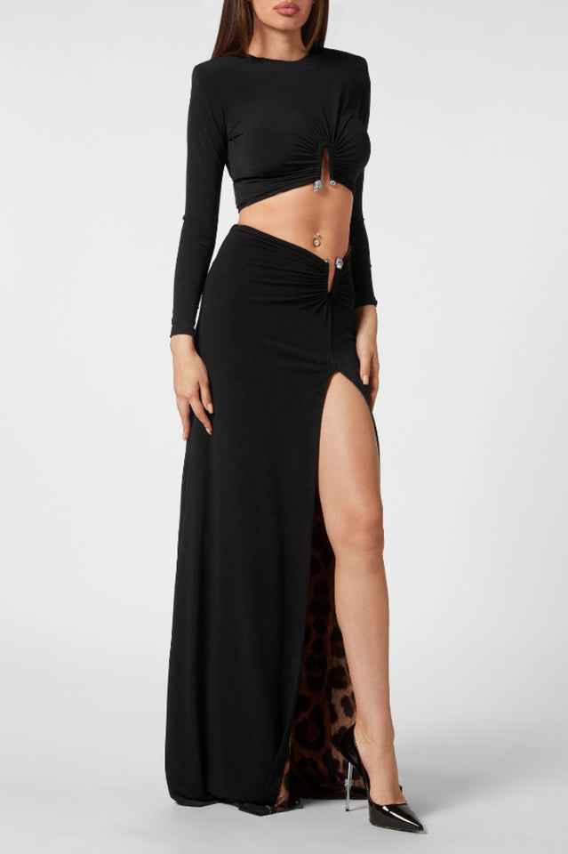 Black Stretch Cady Maxi Dress