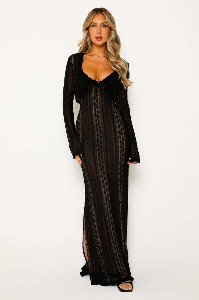 Lace V Neck Slit Two-Piece Dress