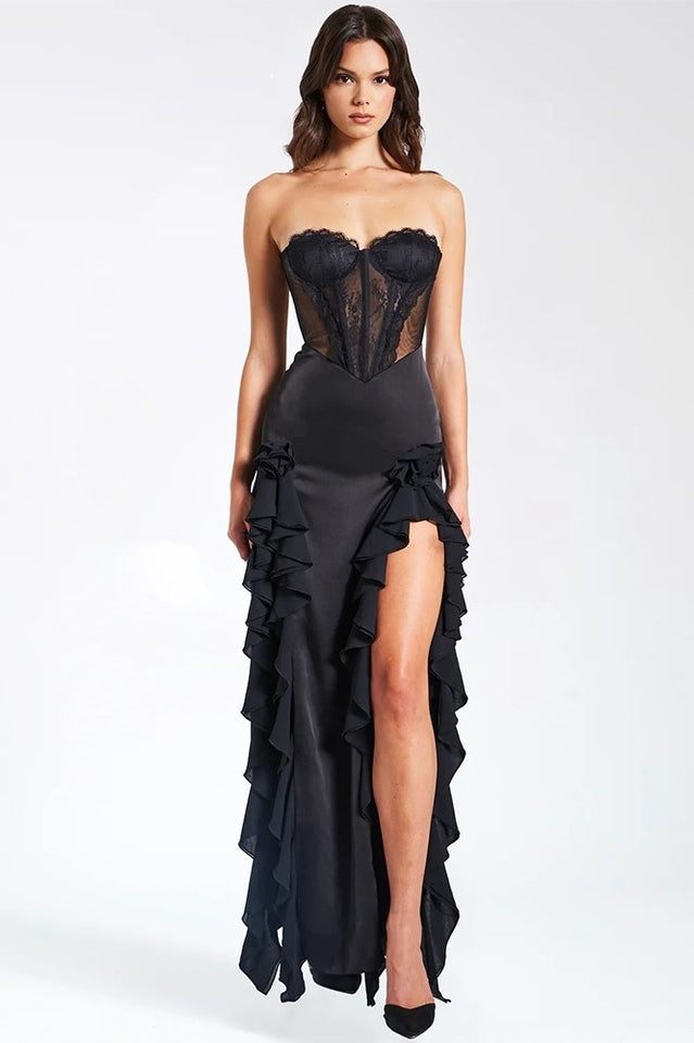 Talia Satin Lace Corset Maxi Dress