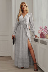 Leandra Front Split Shimmer Maxi Dress