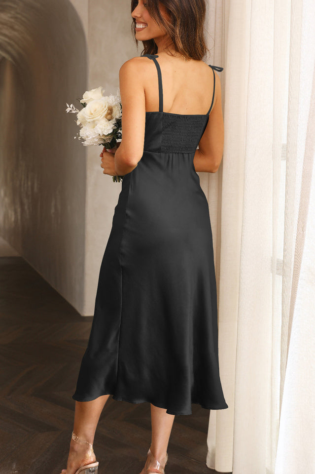 High Waist Satin Wrap Dress