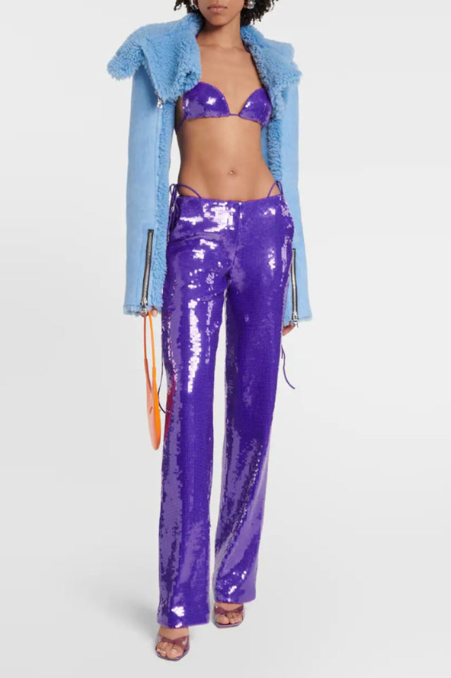 Likan Crop Top Sequin Pants Set