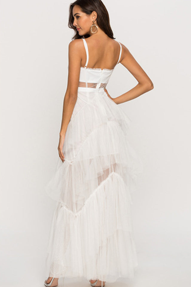 Jasmine Long Spaghetti Strap Mesh Corset Gown