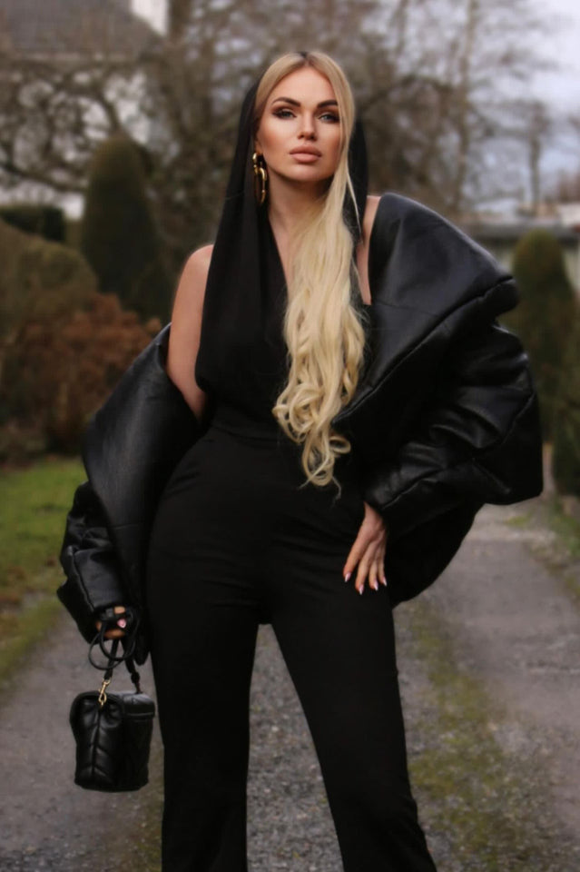 Backless Hooded Jumpsuit With Slip Pockets