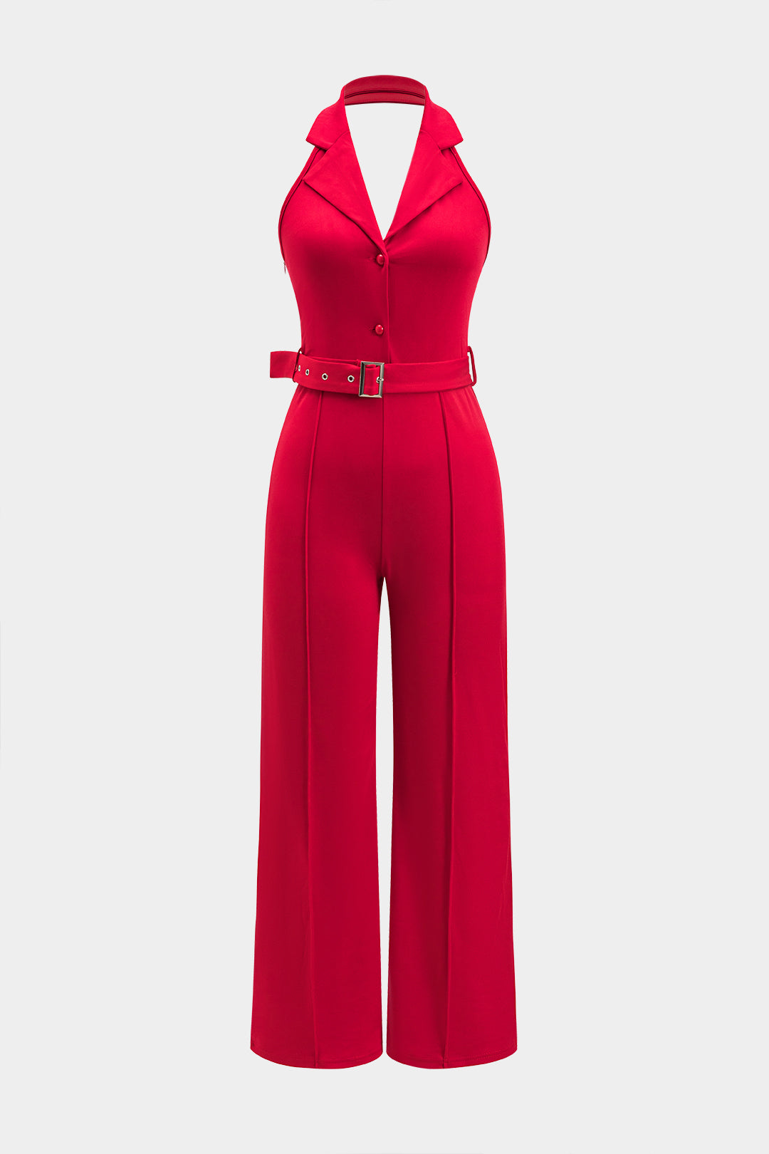 Halter Neck Backless Sleeveless Belted Jumpsuit