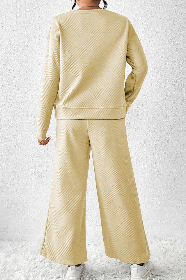 Textured Long Sleeve Top & Pants Set