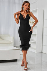 Cayia Feather Midi Bandage Dress