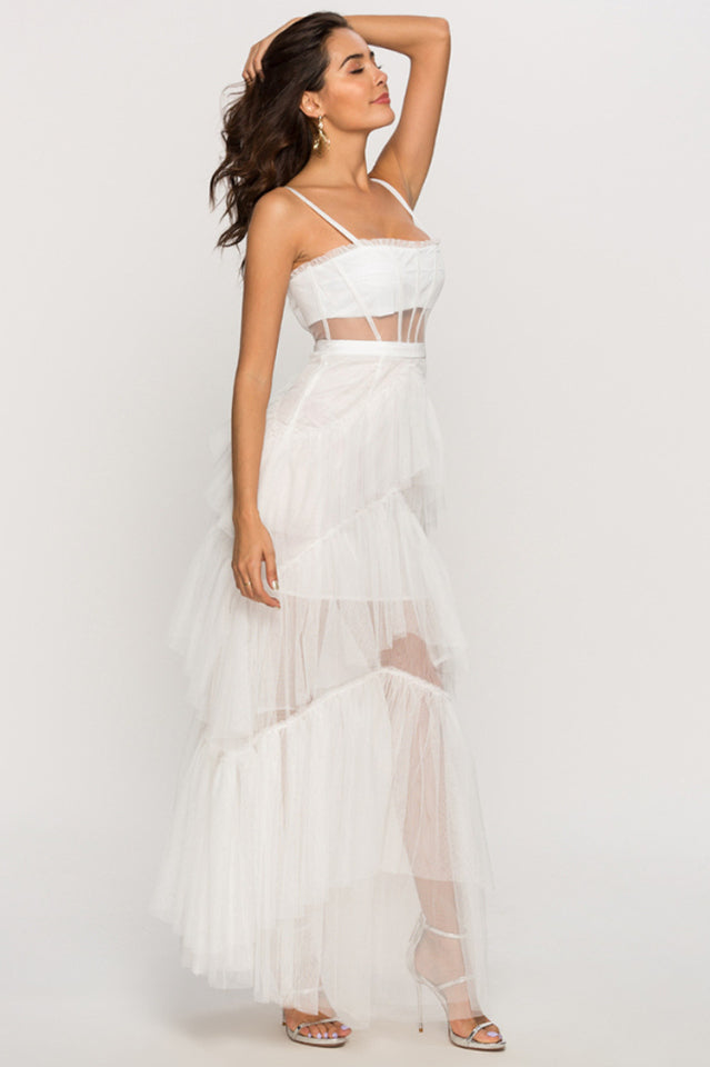 Jasmine Long Spaghetti Strap Mesh Corset Gown