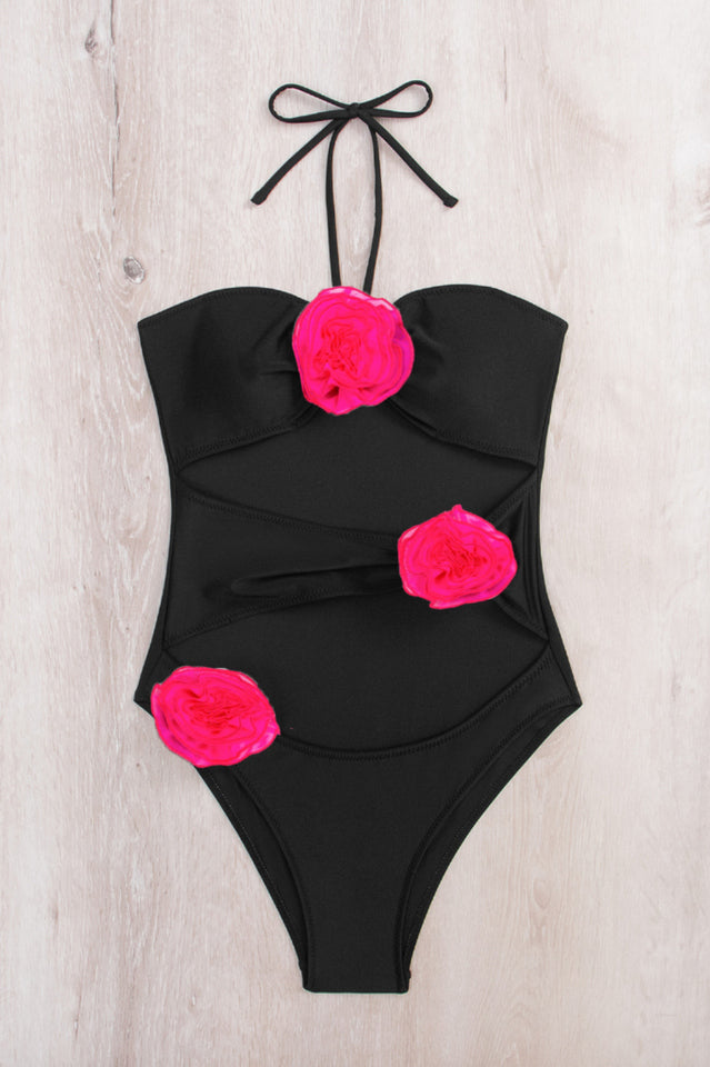 Flower Decoration One Piece Swimsuit