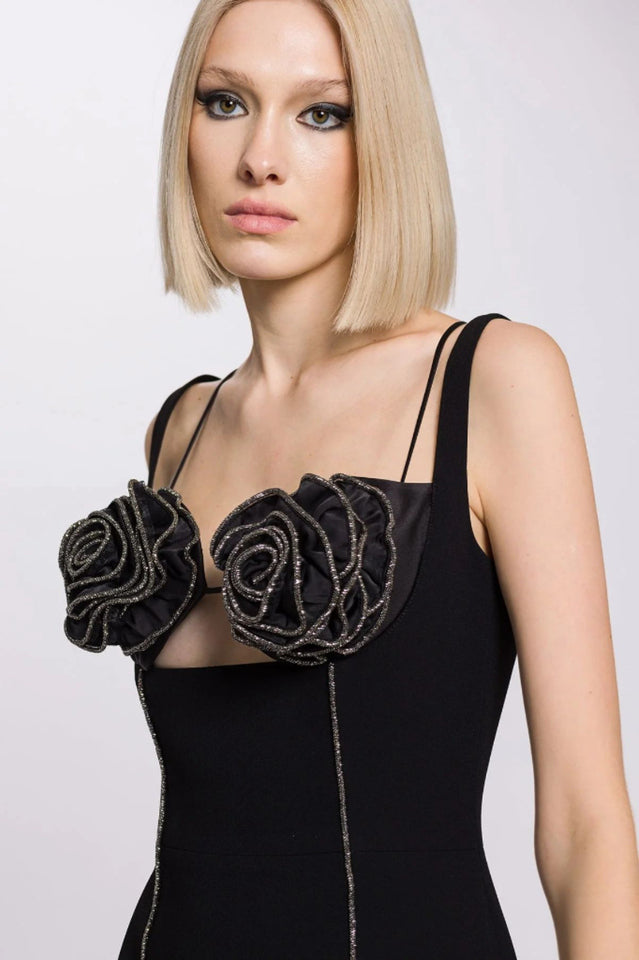 Silver Trim Floral Bustier Midi Dress