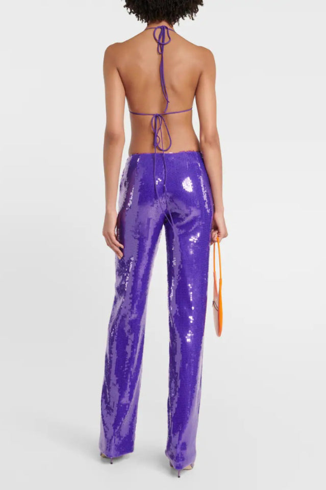 Likan Crop Top Sequin Pants Set