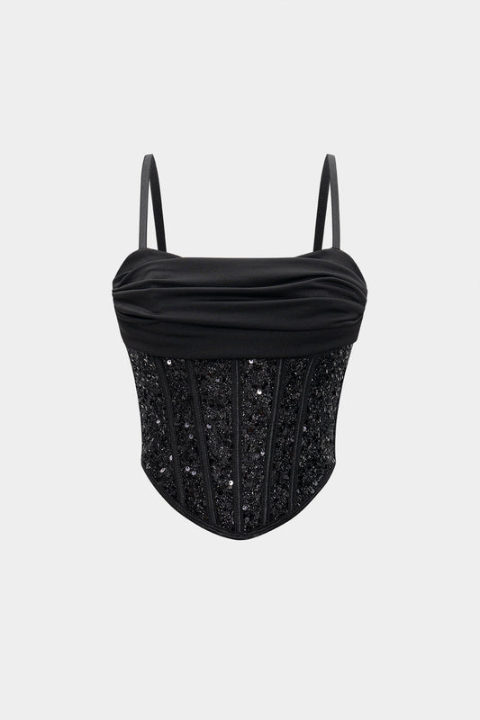 Sequin Slip Corset Waist Cami Top