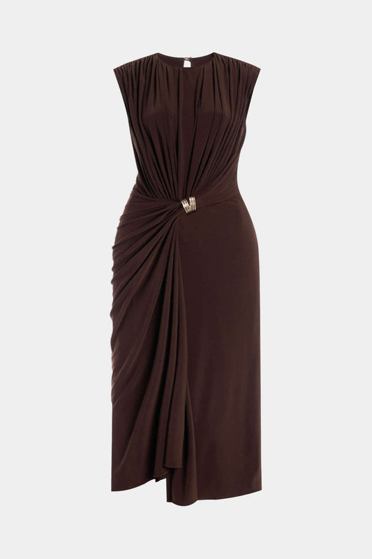 Plus Size Metallic Decor Ruched Sleeveless Midi Dress