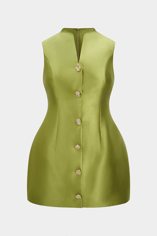 Plus Size Metallic Button Zipper Sleeveless Mini Dress