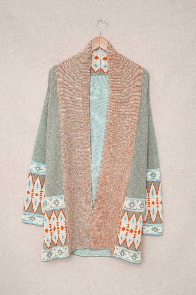 Geometric Open Front Long Sleeve Cardigan