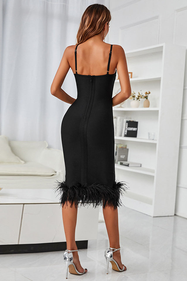 Cayia Feather Midi Bandage Dress