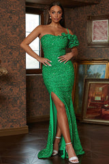 Sequins One Shoulder Slits Long Dress