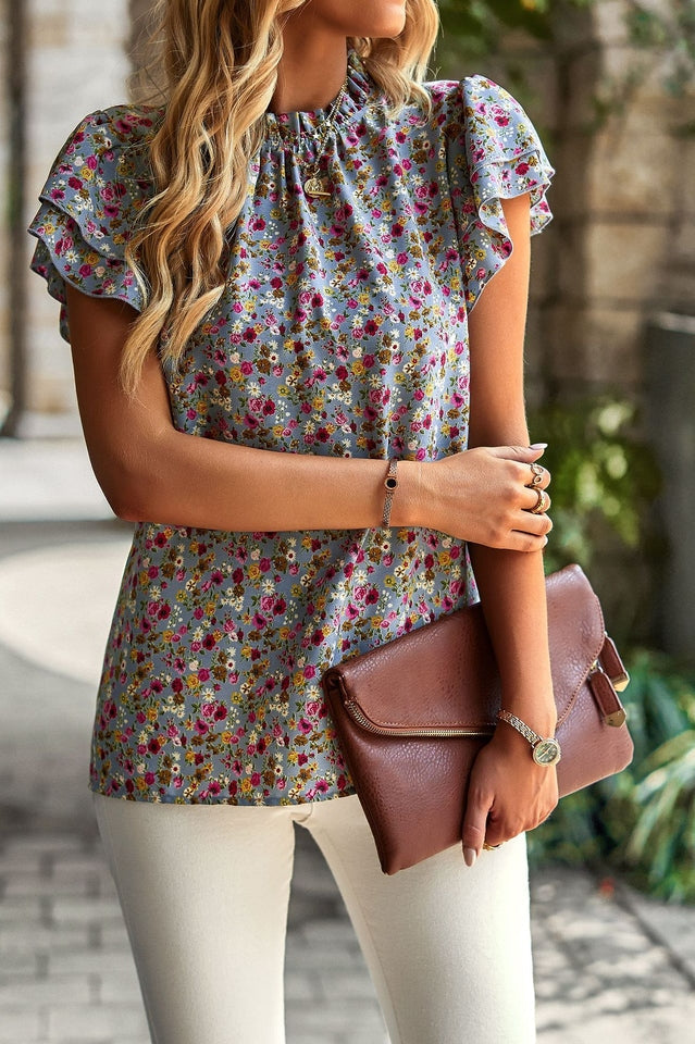 Floral Flutter Sleeve Top