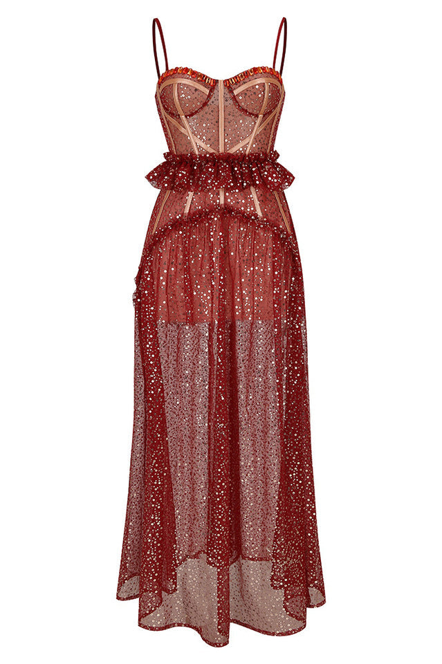 Barrett Sequined Mesh & Lace Maxi Dress