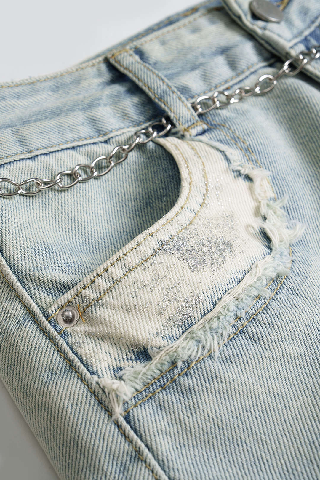 Denim Metallic Belted High Waist Pocket Skirt