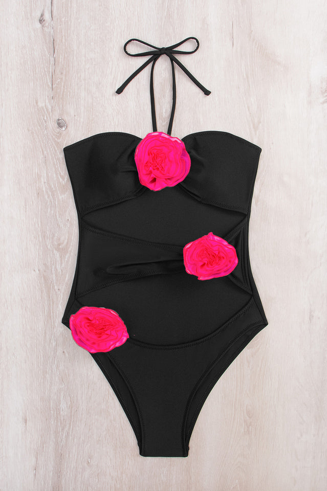 Flower Decoration One Piece Swimsuit