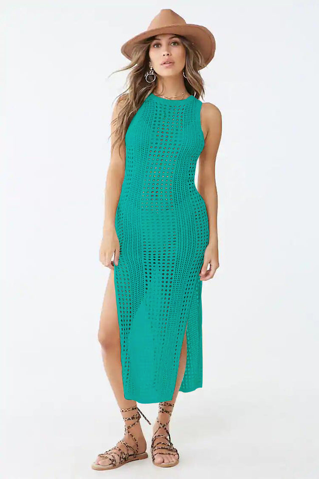 Knitted Cutout Split Beach Cover Up Dress