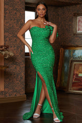 Sequins One Shoulder Slits Long Dress